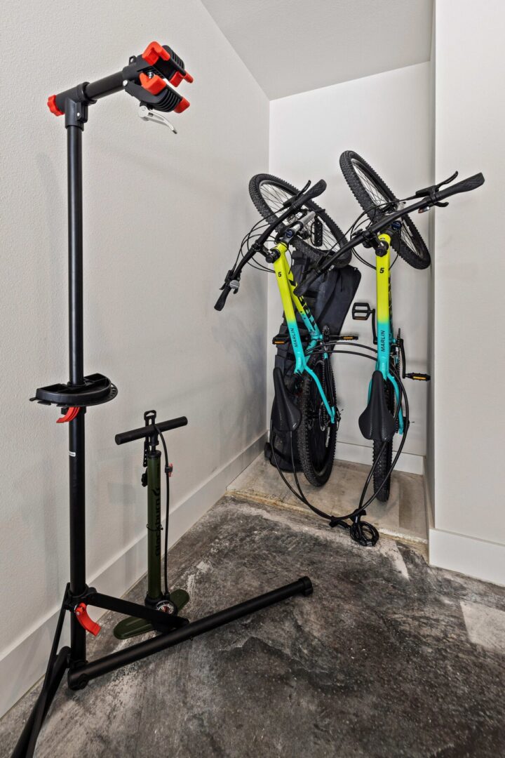 Indoor bike storage and fitness equipment at OZ Adventure Retreat vacation rental.