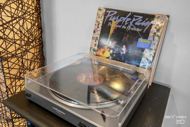 Relaxing music vinyl record on a turntable at a vacation rental in Rogers, AR.