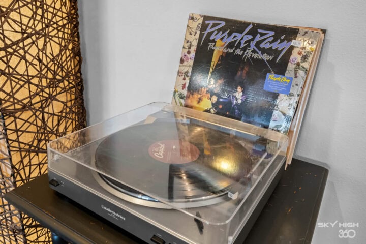 Relaxing music vinyl record on a turntable at a vacation rental in Rogers, AR.