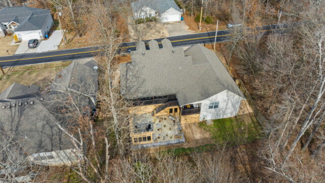 Aerial view of The Witherby Woodland Retreat, a cozy vacation rental near Back 40 Trails.