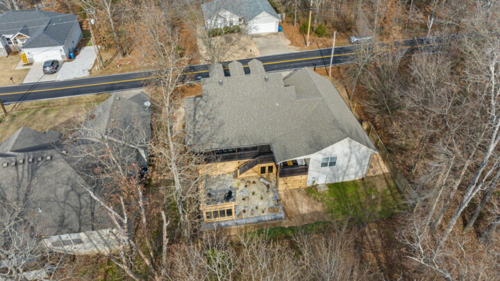 Aerial view of The Witherby Woodland Retreat, a cozy vacation rental near Back 40 Trails.