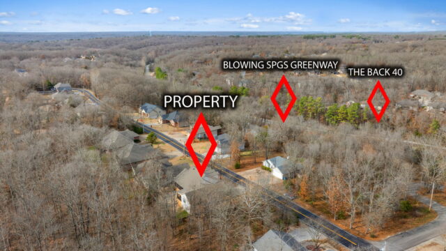 A lush wooded property near Back 40 Trails with scenic greenway views and surrounding nature.